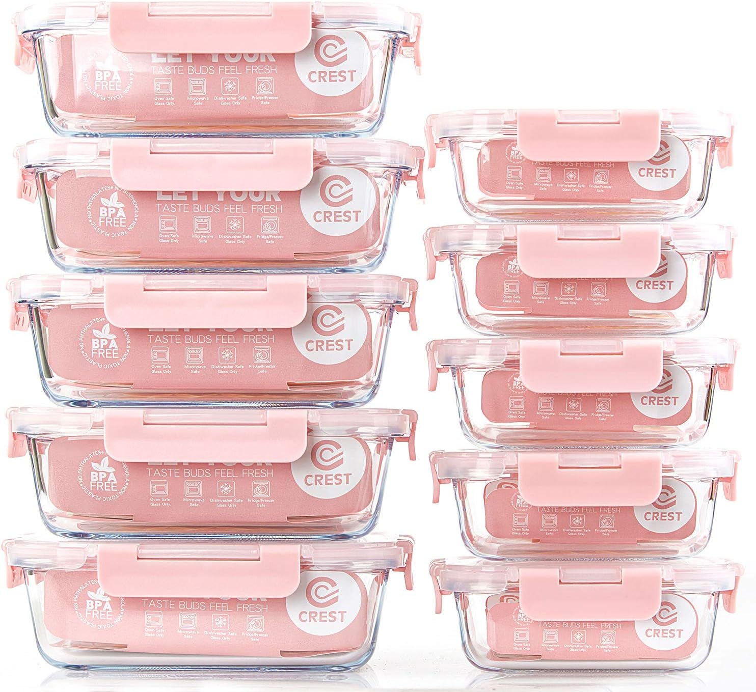 10 Pack Glass Meal Prep Containers with Airtight Lids