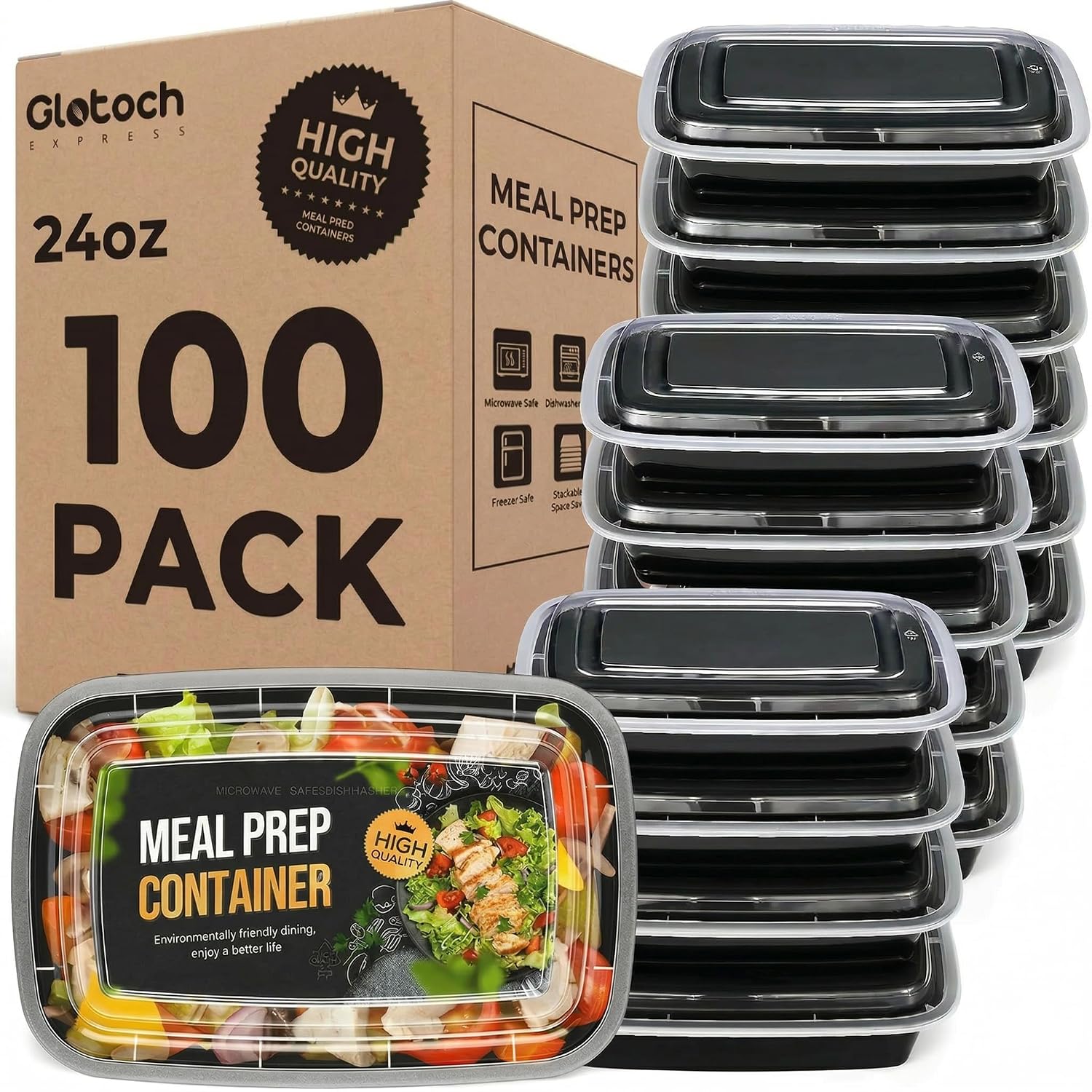 100 Pack Meal Prep Containers with Lids, 24 oz, 200 Pieces