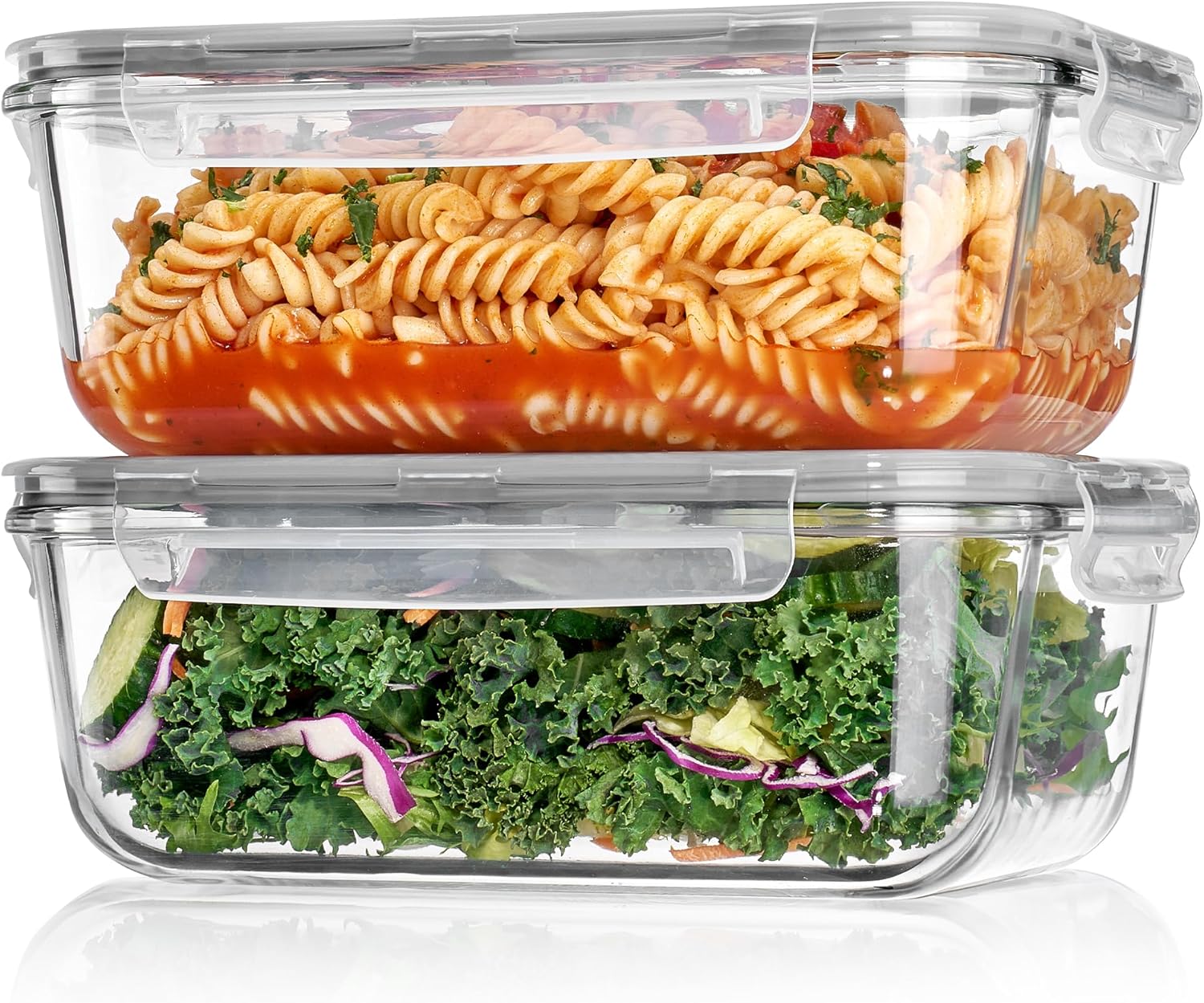 2 Pack Large Glass Storage Containers with Snap Airtight Lids, 1860 ml, Grey