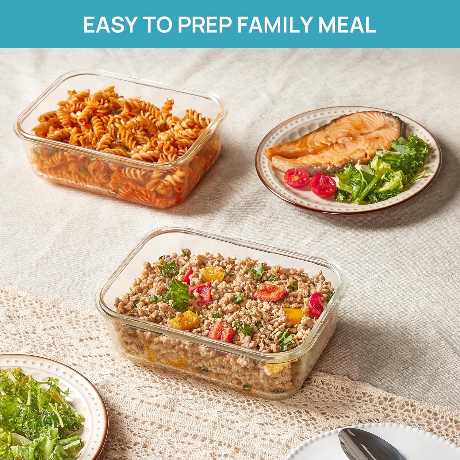 2 Pack Large Glass Storage Containers with Snap Airtight Lids, 1860 ml, Grey