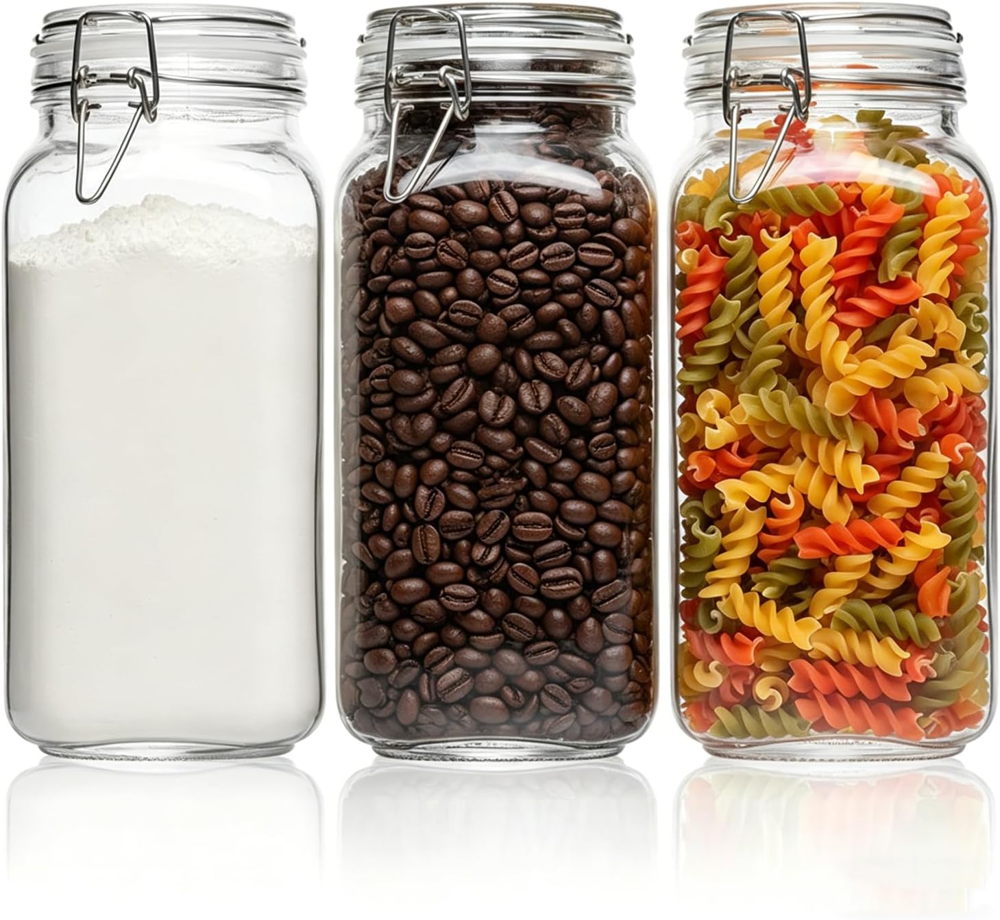 3 Pack Large Square Glass Jars with Airtight Lids, 78 oz, Wide Mouth