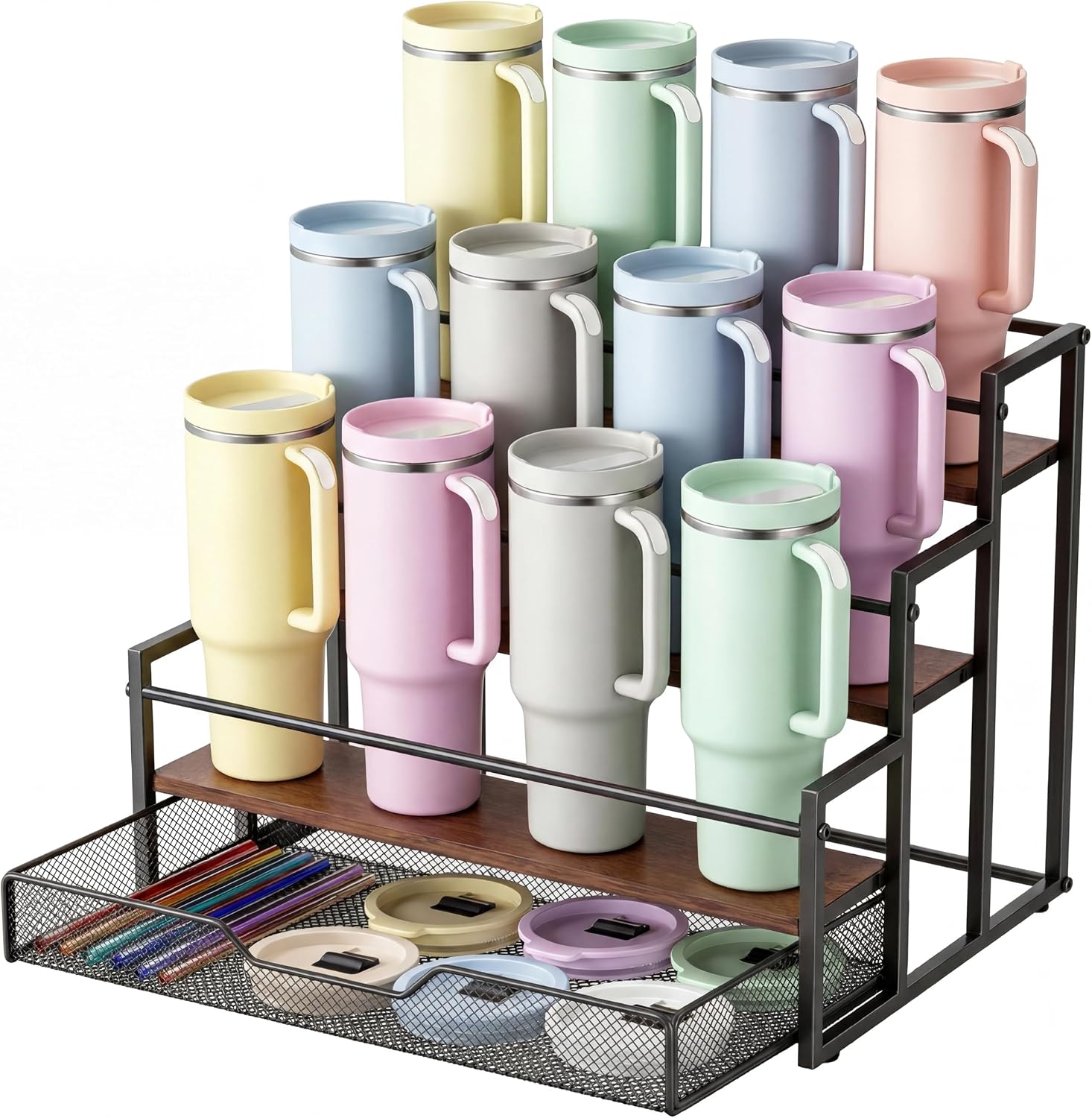 4 Tier Bottle Rack with Basket, Holds 12 Bottles