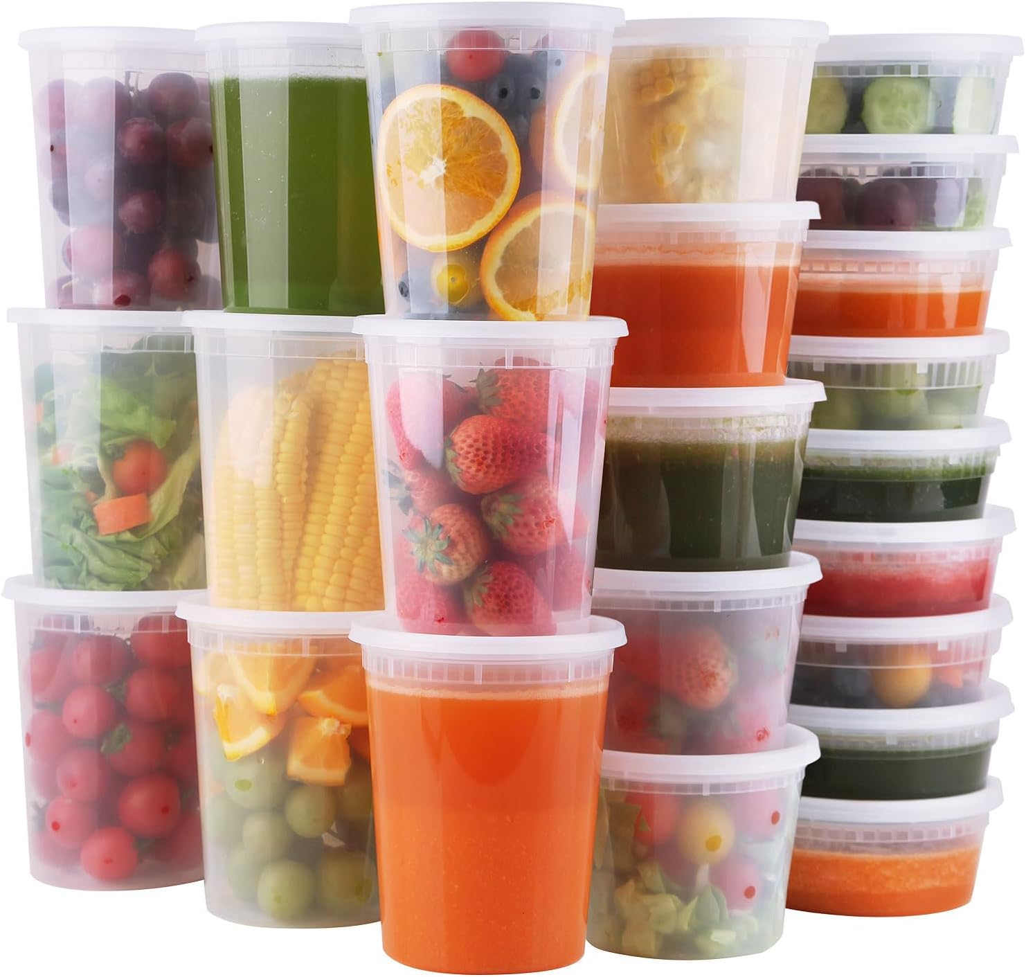 48 Set Deli Food Containers with Lids, 8 oz, 16 oz and 32 oz