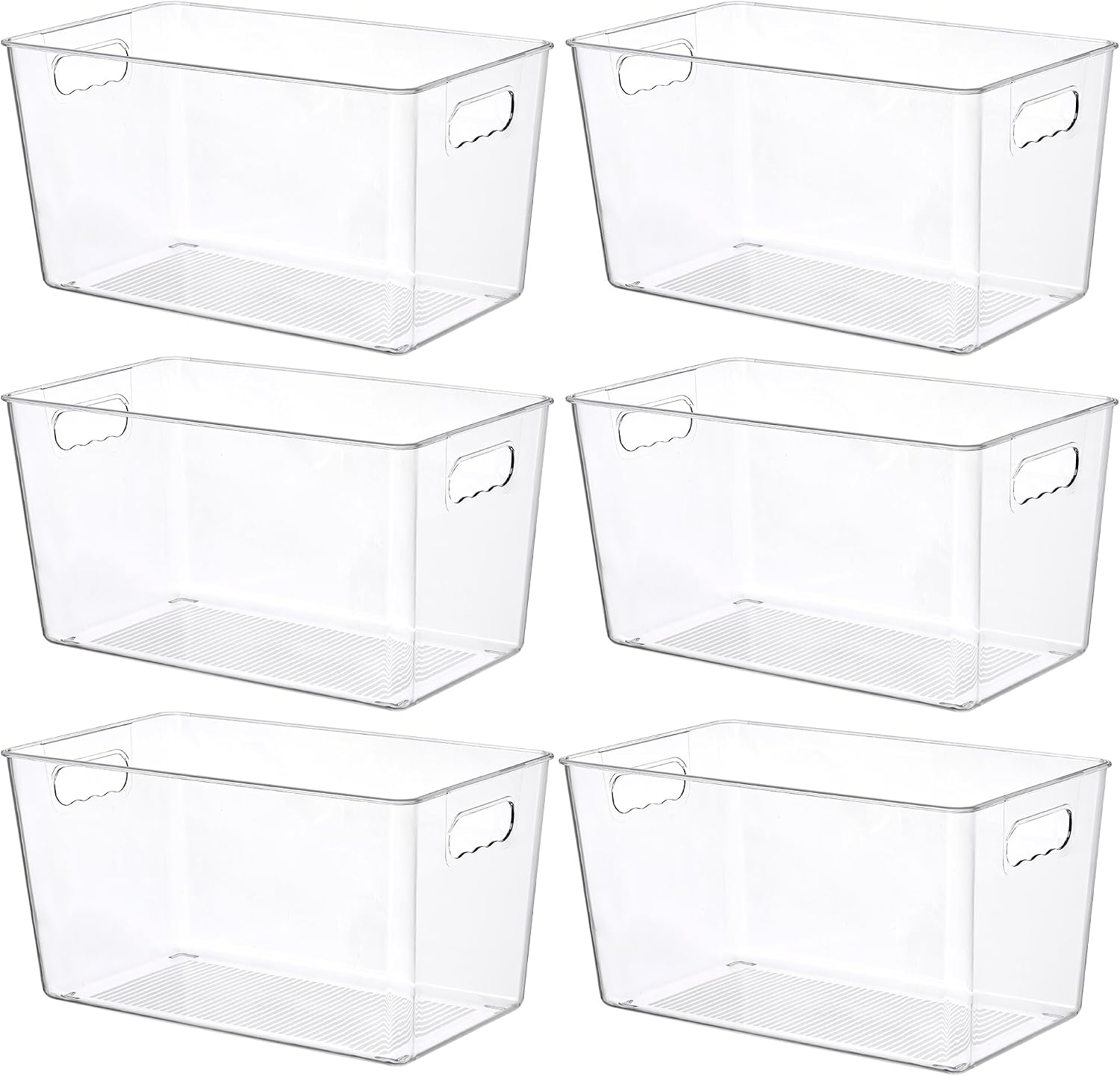 6 Pack Extra Large Clear Pantry Storage Bins with Handles