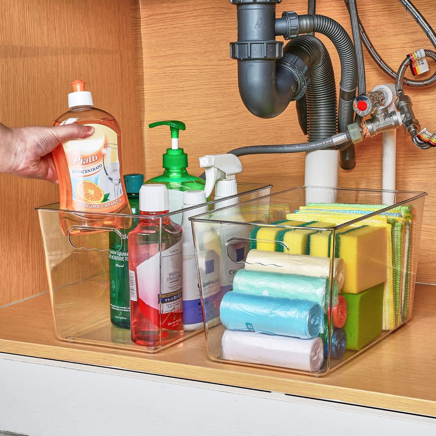 6 Pack Extra Large Clear Pantry Storage Bins with Handles