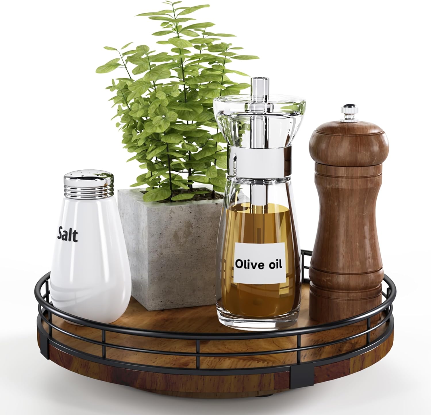 9 Inch Oak Lazy Susan Cabinet Organiser, Walnut Finish