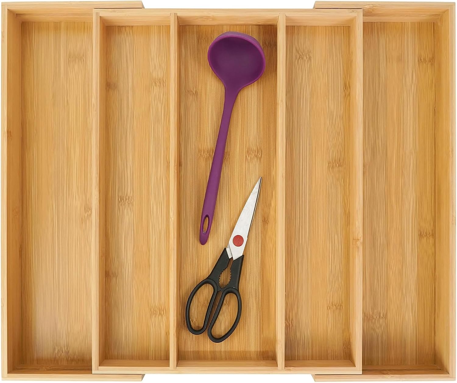 Expandable Bamboo Kitchen Drawer Organiser with 3 to 5 Adjustable Slots